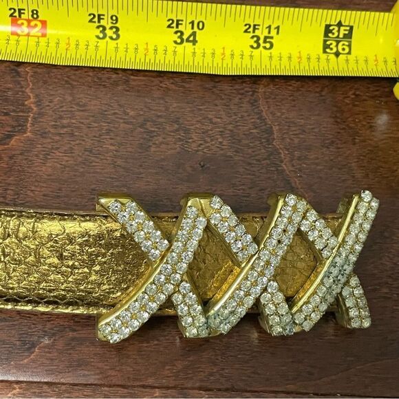 Vintage Metallic Gold Belt With Crystal XXX Buckle main image 9